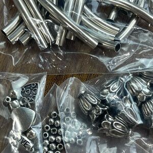 Silver Tone Bead Caps & Tubes Jewelry Findings Set Craft Bead Lot